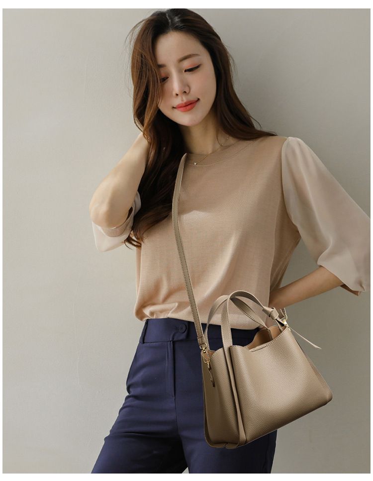 Women's Soft Leather Bag Handbag Atmospheric Shoulder Bag Messenger Bag Versatile Bucket Bag_voghion.com