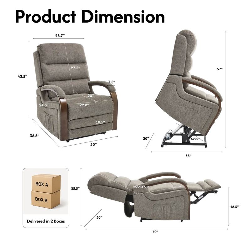 Recliner Chair For Adults, Massage Fabric Small Recliner Home Theater Seating With Lumbar Support, Adjustable Modern Reclining Chair With Padded Seat Backrest For Living Room, Brown_voghion.com