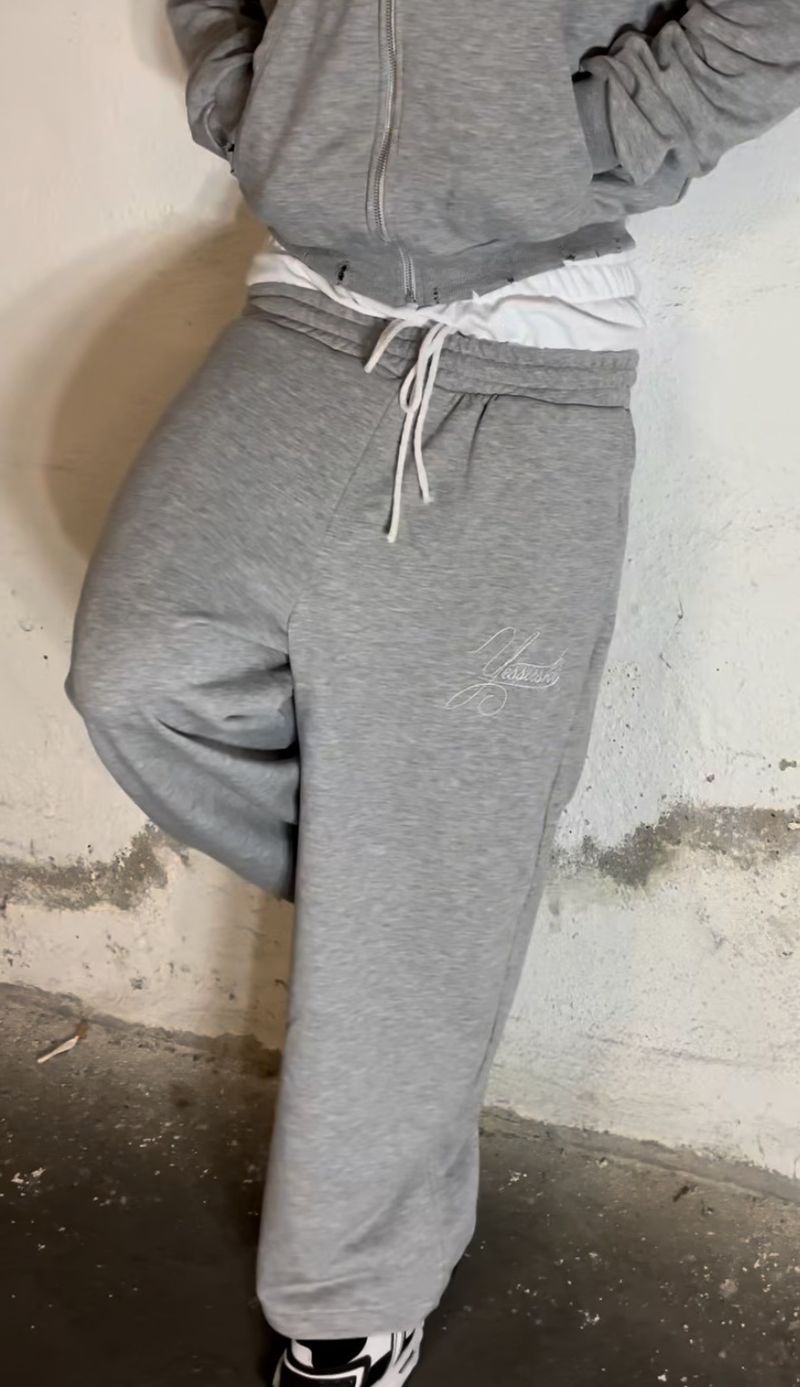 Vyriški drabužiai, asmeninio dizaino, dviejų dalių, dvigubo juosmens, pilkos spalvos sportinės kelnės, madingos, laisvos, hiphopo, plačios, sportinės, laisvalaikio kelnės_voghion.com