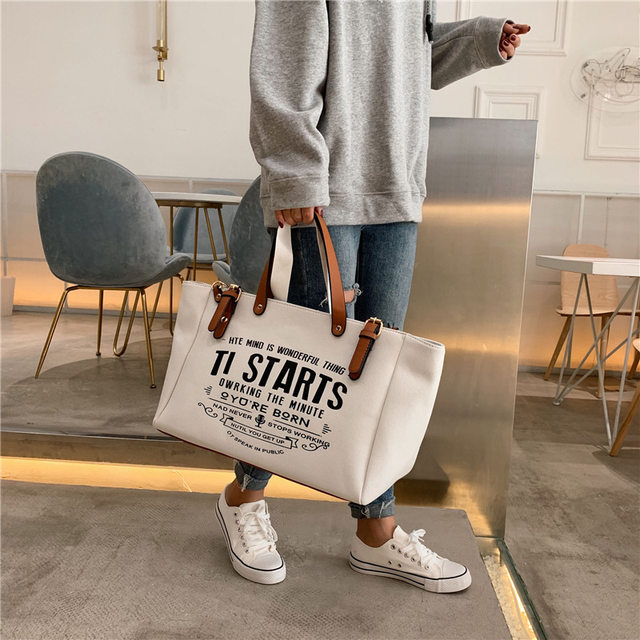 Yogodlns Mode Canvas Handtas en Portemonnee Vrouwelijke Schoudertas met grote capaciteit Letter Design Crossbody Tas Casual Totes Bag Bolsa_voghion.com