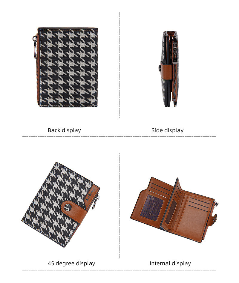 Baellerry Ny Pung Dame Kort Koreansk Stil Houndstooth Kontrast Multi-kort Lynlås Møntpung Korttaske_voghion.com