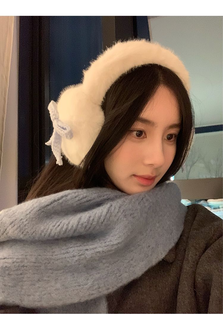 Cache-oreilles en peluche avec nœud mignon pour femme, protège-oreilles chaud d'hiver, protège-oreilles chaud, sac d'oreille pour équitation, pour éviter le froid_voghion.com