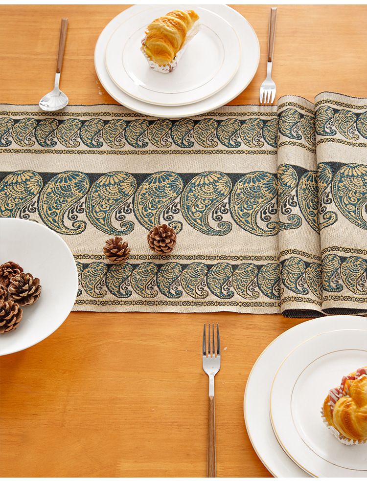 Camino de mesa de rayas de lujo: tela jacquard de primera calidad, decoración de comedor a prueba de polvo para mesas de 1,82 m a 2,44 m, elegante funda para mesa de centro y aparador._voghion.com