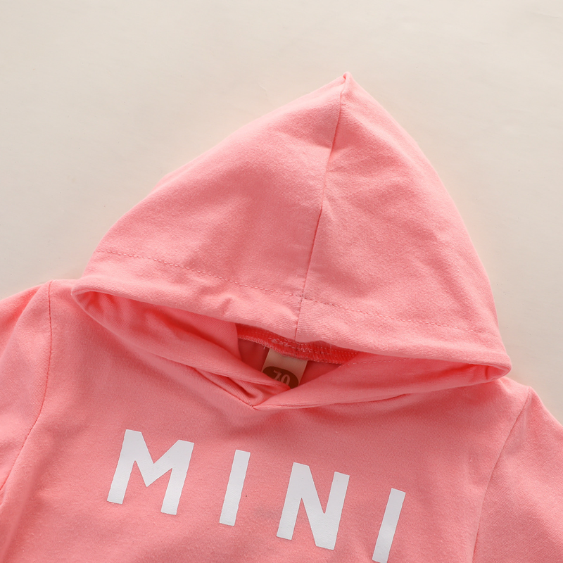 Babytøjz baby hættetrøje med bogstavtryk sweater lomme pullover bukser jakkesæt kvindelig skat todelt sæt_voghion.com