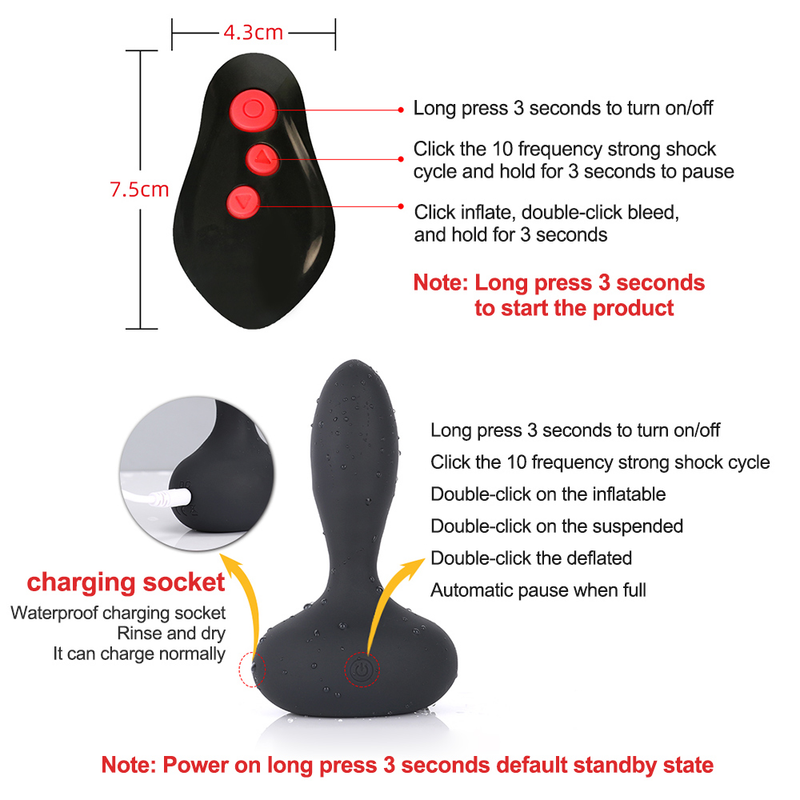 Enorme tapón anal inalámbrico con control remoto, dilatador anal automático expandible de silicona para hombres, próstata_voghion.com