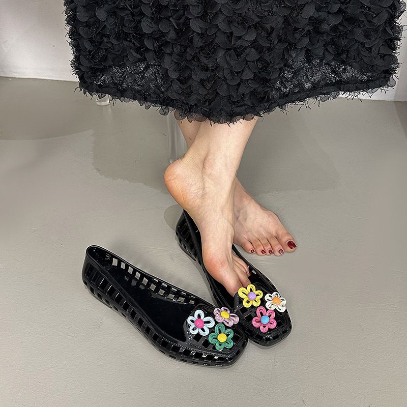 Jelly Shoes Kadın Sığ Tek Ayakkabı Kristal Ayakkabı Kare Başlı Havalı Terlikler Tembel Tek Pedal Yetişkin_voghion.com