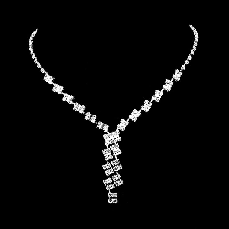 Diamond Clavicle Necklace Set - Elegant 3-Piece Jewelry For Evening Dress & Wedding (Necklace, Earrings & Bracelet)_voghion.com