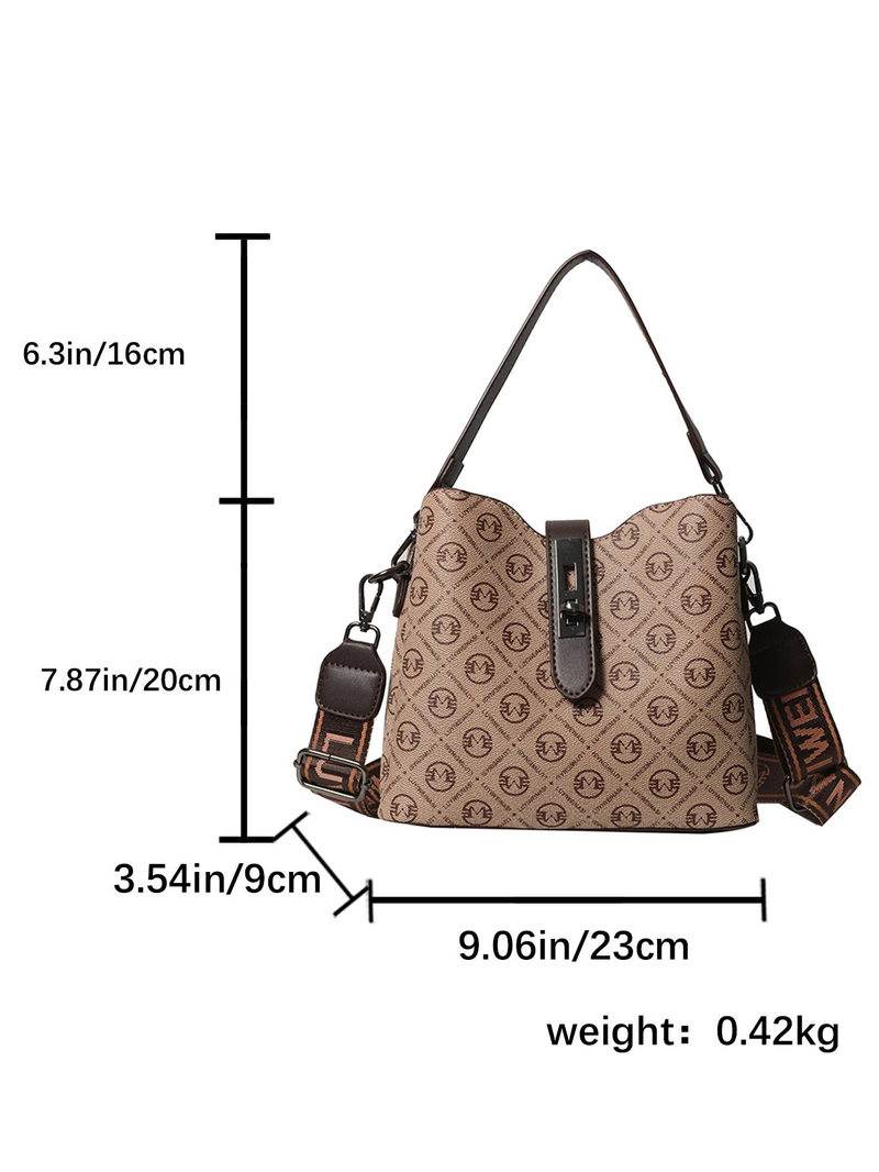 Bolso tipo cubo para mujer nuevo 2024, bolso de hombro con estampado vintage, bolso bandolera con correa ancha_voghion.com