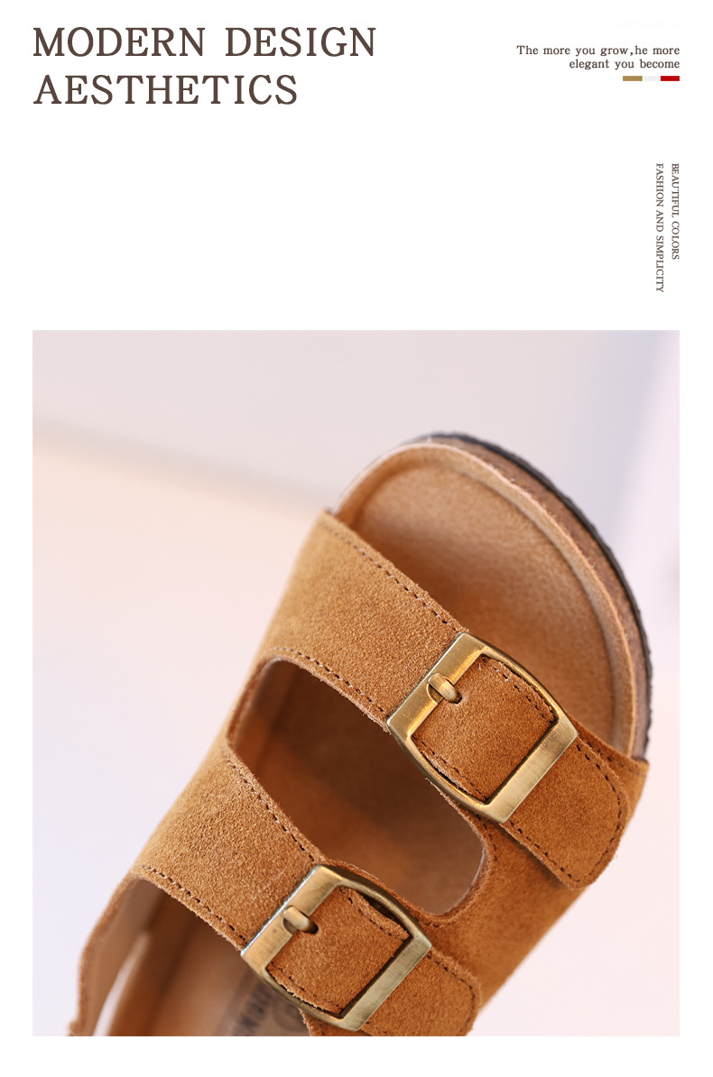 Mutter & Kinder Echtledersandalen Weiche Sohle Baby-Sandalen Retro Holzboden Mittlere und große Kindersandalen_voghion.com