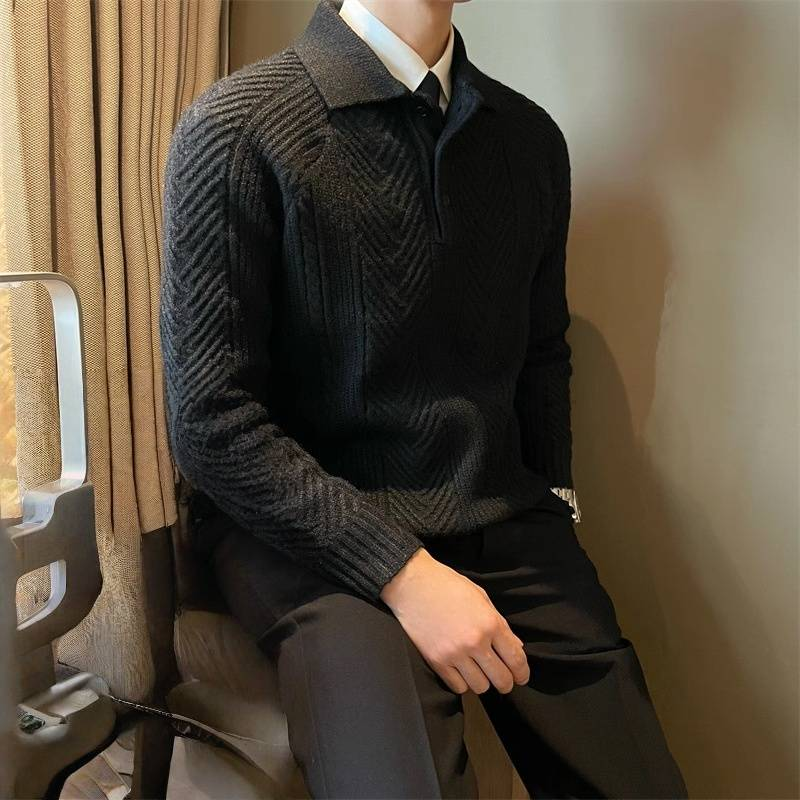 Sweter z dzianiny z klapami, męski, lekki, luksusowy, biznesowy, ciepły, duży rozmiar_voghion.com