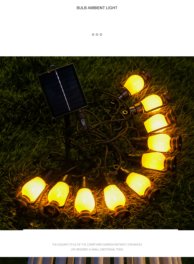 Cordão de luzes LED para acampamento com energia solar - Luzes de fada à prova d'água para áreas externas com 8 modos, branco quente e multicolorido para barraca, jardim e pátio_voghion.com