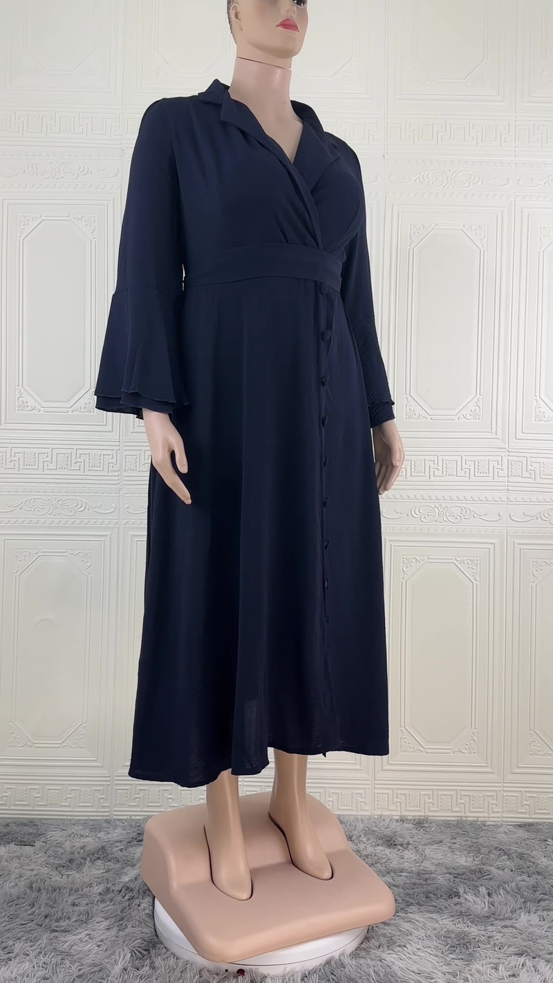 Elegancka muzułmańska sukienka abaja z paskiem – skromna sukienka maxi z długim rękawem w dużym rozmiarze dla kobiet – oddychająca tkanina poliestrowa – niebieska_voghion.com