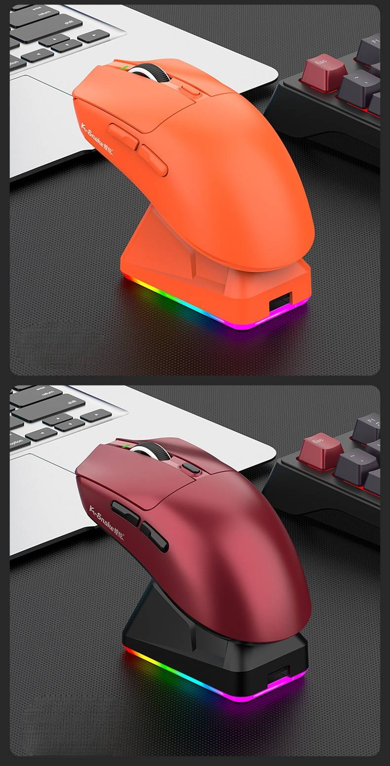 Viper X11 Pro Wireless Gaming Mouse - Ultra-Lightweight, Bluetooth/2.4G/3-Mode, Rechargeable With Charging Dock For PC/Tablet (White/Black/Orange)_voghion.com