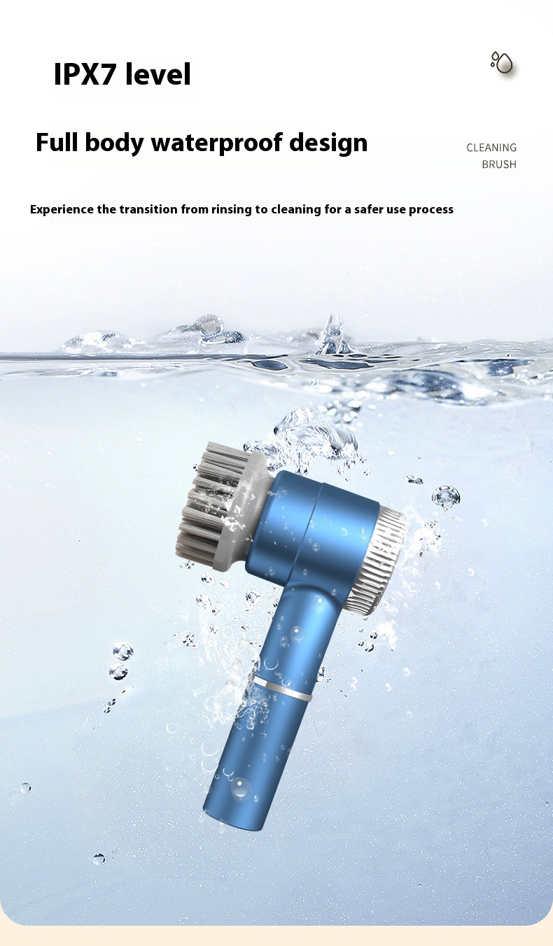 Oplaadbare elektrische reinigingsborstel – Multifunctionele schrobber met 5 verwisselbare koppen (grijs/wit/blauw)_voghion.com
