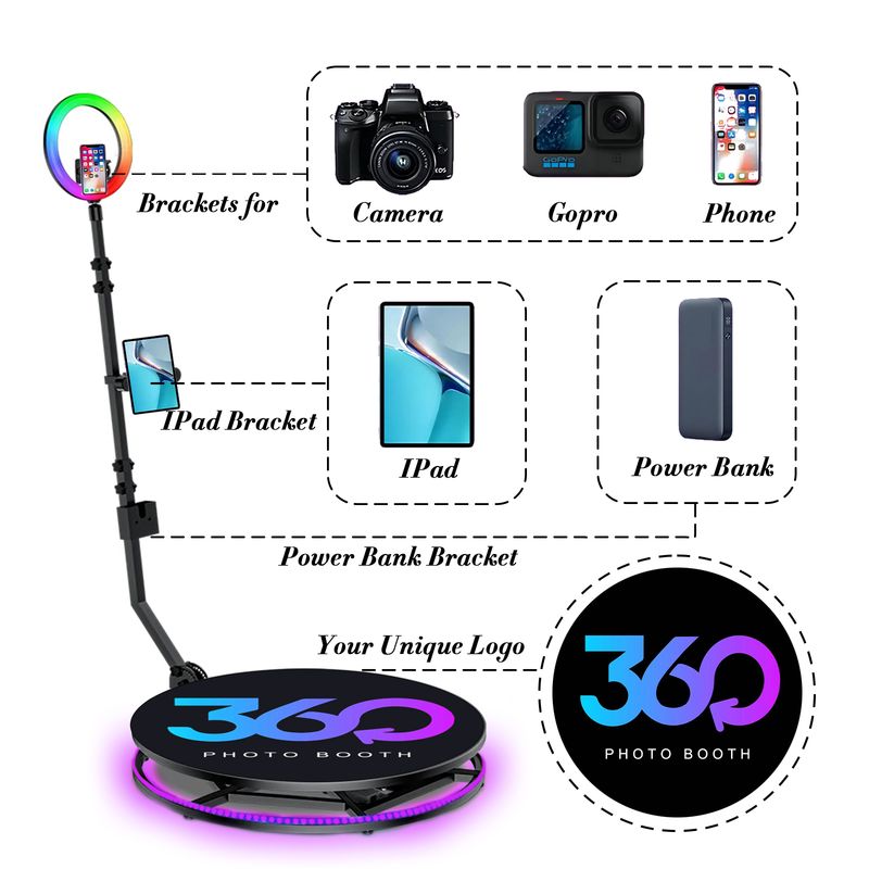 Cabine fotográfica 360 com estojo de voo, software, logotipo personalizado, luxo, câmera lenta. Capture momentos espetaculares por controle remoto ou aplicativo (100 cm/80 cm)_voghion.com