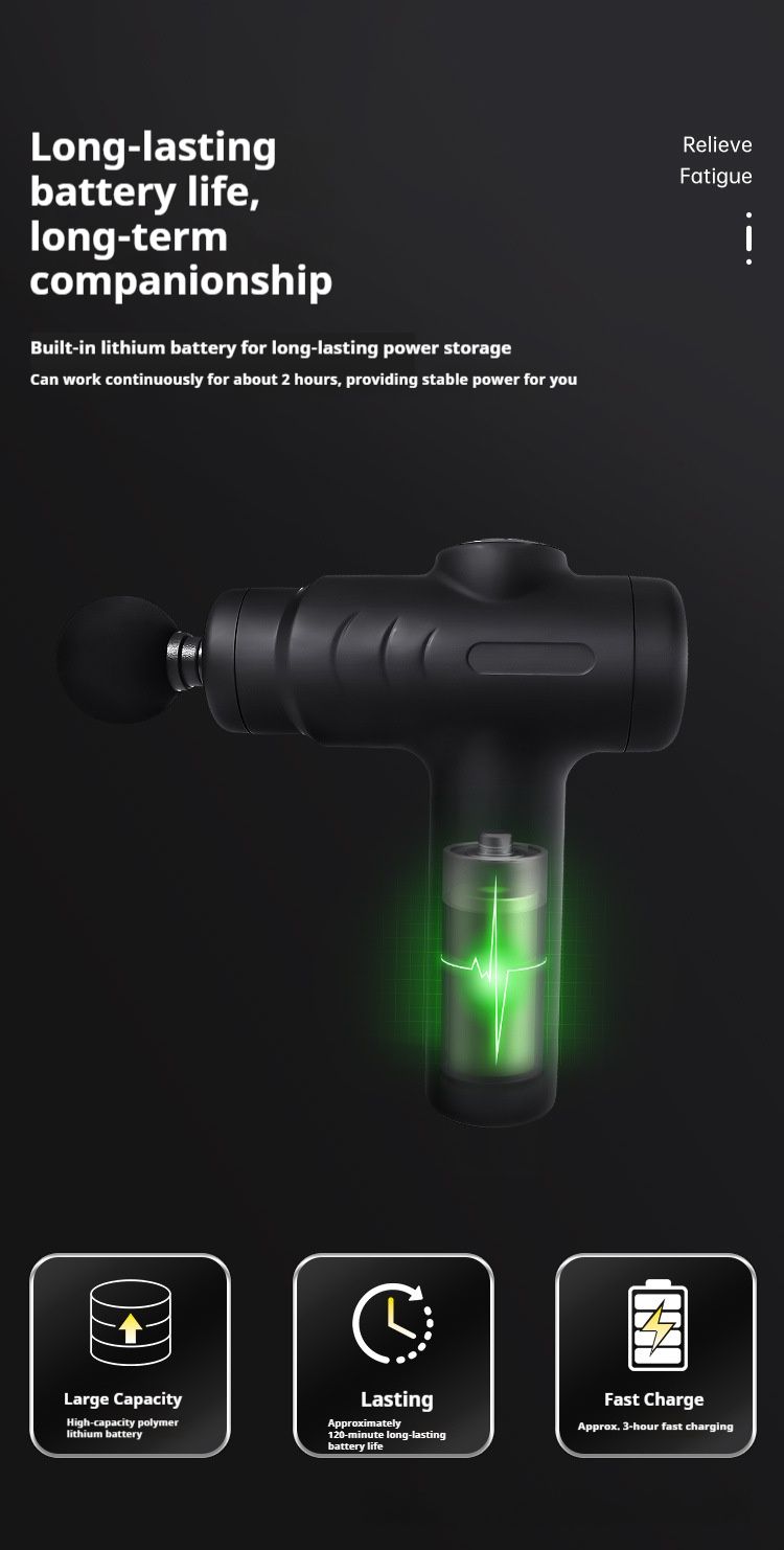 Professioneel percussiemassagepistool - 8 verwisselbare koppen, 5-snelheden instelbaar, ultrastille borstelmotor (36-45 dB), draagbare spierontspanningsmachine_voghion.com