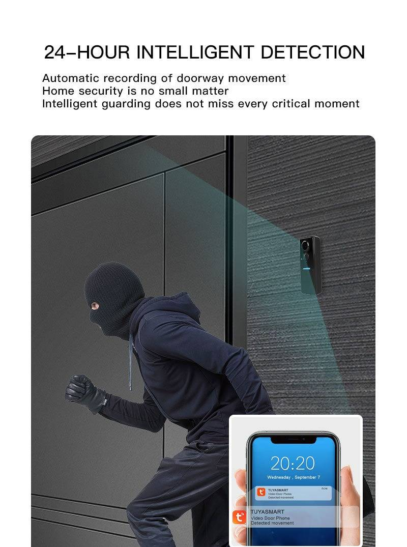Smart Video Doorbell With HD Camera, PIR Motion Detection, 2-Way Audio, Night Vision, Wireless Door Chime, Compatible With Alexa/Google Home_voghion.com