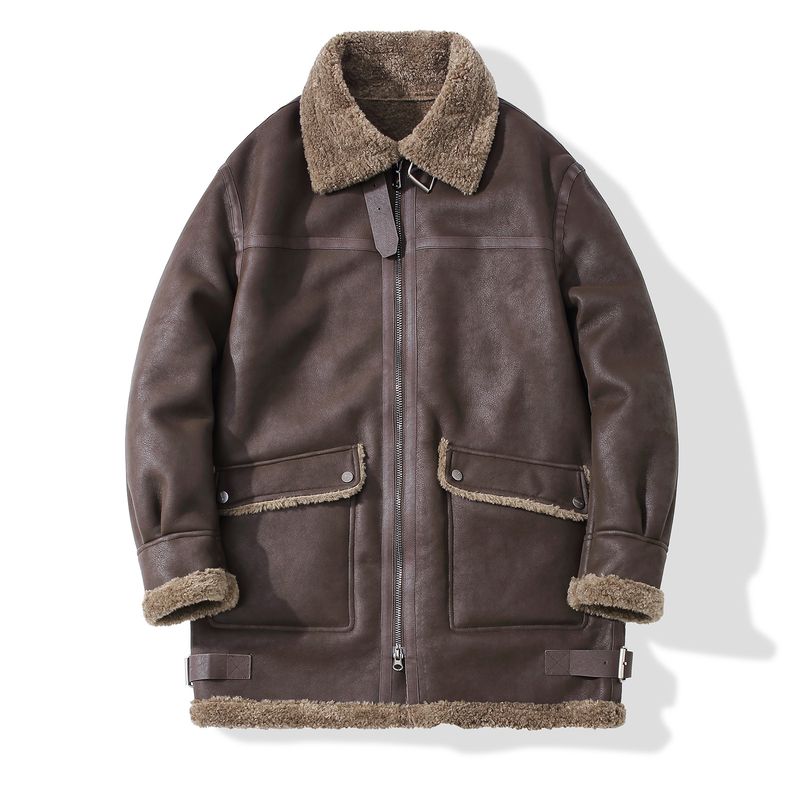 Mittellange Herrenjacke mit Revers aus Samt – Winter- & Herbstmodemantel, lockere Passform, stylischer Pelzkragen (Schwarz/Braun, M-XXL)_voghion.com