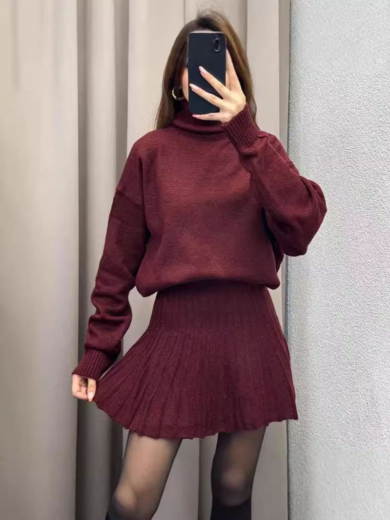 Damenbekleidung Herbst Einfarbig Rundhals Lose Top Einfach Vielseitig Rock Anzug_voghion.com