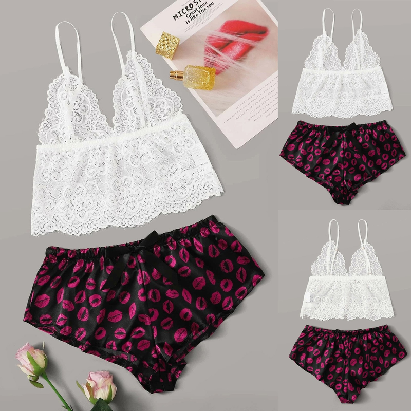 Free Shiping Print Silk Underwear Sexy Lingerie Set Plus Size Women's Underwear Sexy Lingerie Underwear Underwear Pamas_voghion.com