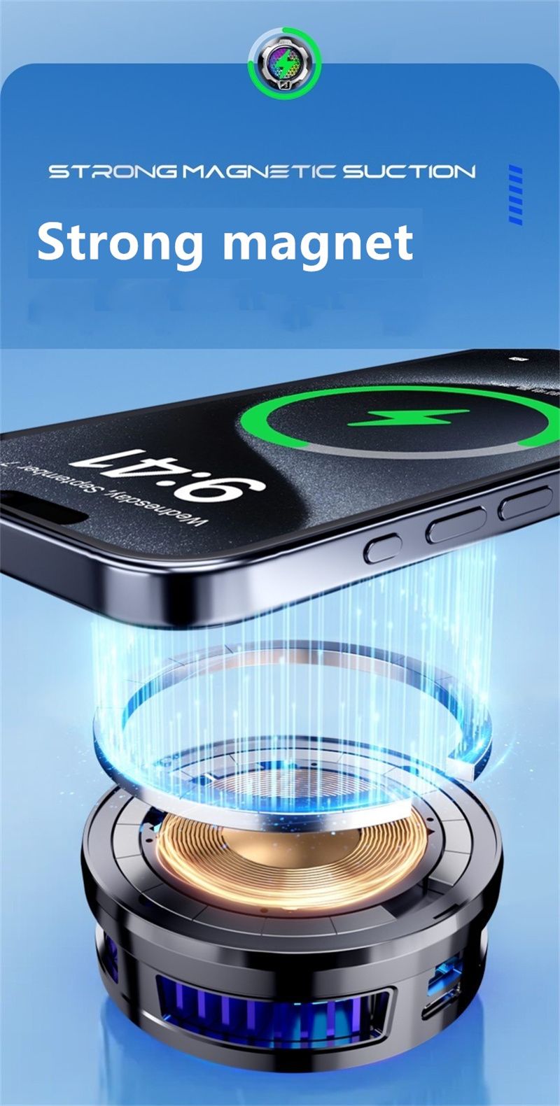 Wireless Charging Magnetic Phone Cooler For IPhone 15, 14, 13, 12, 11 S24 Ultra Back Clamped Phone Fan Game Cooling_voghion.com