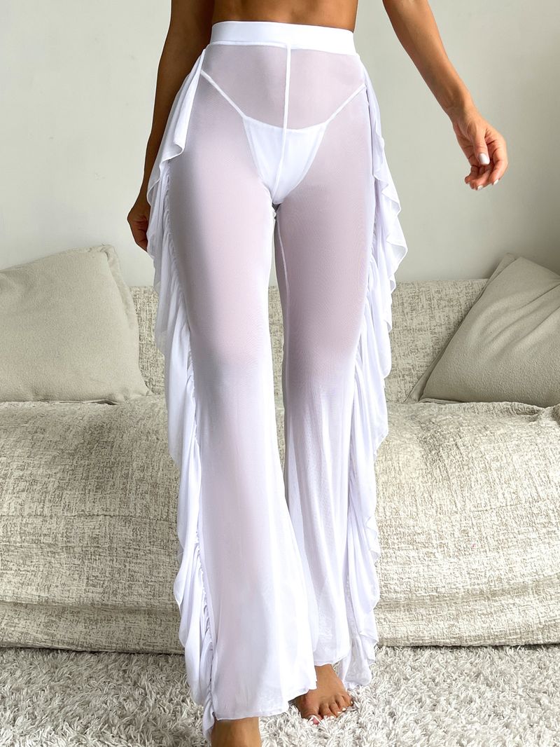 Dameskleding Pure Color Mesh Snel drogende broek Sexy bikini strand cover-up badpak vrouwelijk_voghion.com