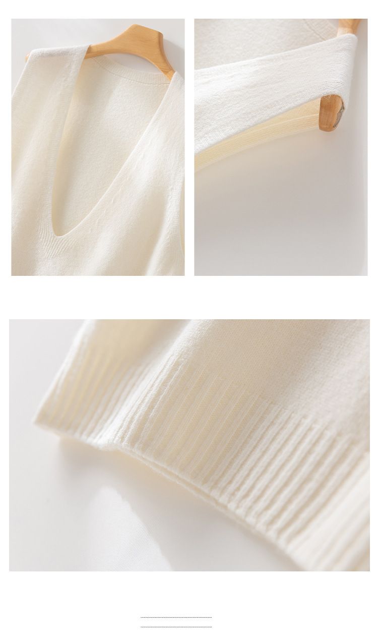2025 Nuovo gilet da donna in pura lana merino australiana con scollo a V, elegante e versatile, lavorato a maglia a strati_voghion.com