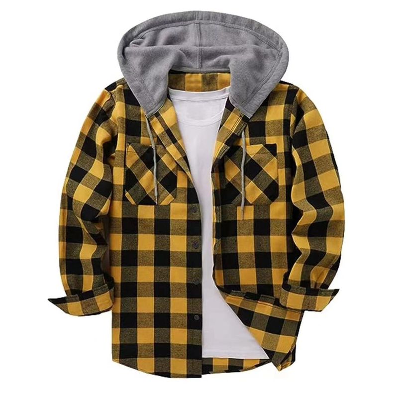 Unschlagbare Qualität, neues modisches Fleece-Karo-Hoodie-Shirt mit doppelter Taschenabdeckung für Herren_voghion.com