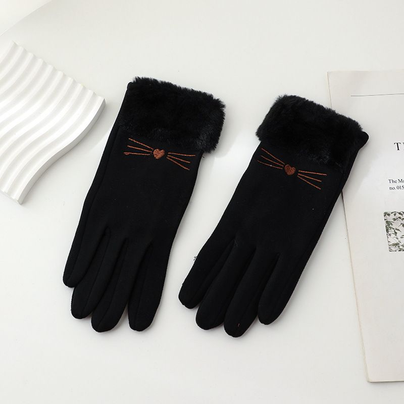 Women's gloves autumn and winter cute thickened velvet ladies cycling windproof cold proof five finger touch screen cycling spring and autumn style_voghion.com