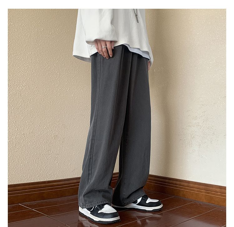 Hosen-Look Schlanke, übergroße Jeans in Militärgrün, gerade, lockere Hose mit weitem Bein für Herren im American High Street-Stil_voghion.com
