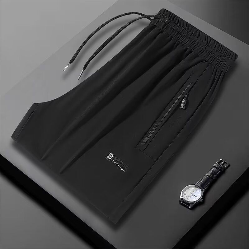 2024 Sommer dünne Eisseide heiß gestempelt einfache Sport lose große Klimaanlage lässig lange Hosen Herren_voghion.com