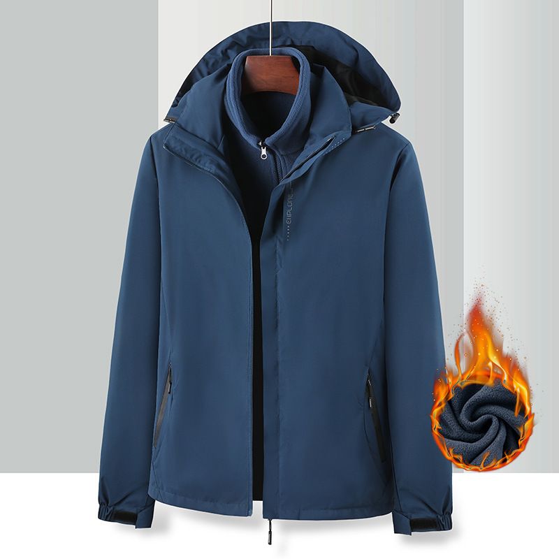 Set da trekking 3 in 1 per coppie, stile outdoor, con fodera in pile, fodera interna spessa, giacca staccabile, due pezzi alla moda_voghion.com