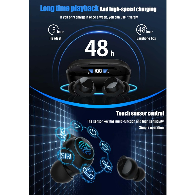 Słuchawki douszne T9 TWS Bluetooth Bezprzewodowe słuchawki douszne z redukcją szumów Słuchawki sportowe bez użycia rąk do urządzeń Apple z systemem Android i Huawei_voghion.com