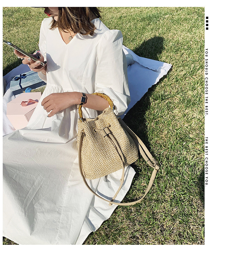 Fashionable Woven Bag Korean High-end and Versatile Bucket Bag Spring and Summer 2024 New Fabric Bag Crossbody Bag Women's Handbag_voghion.com