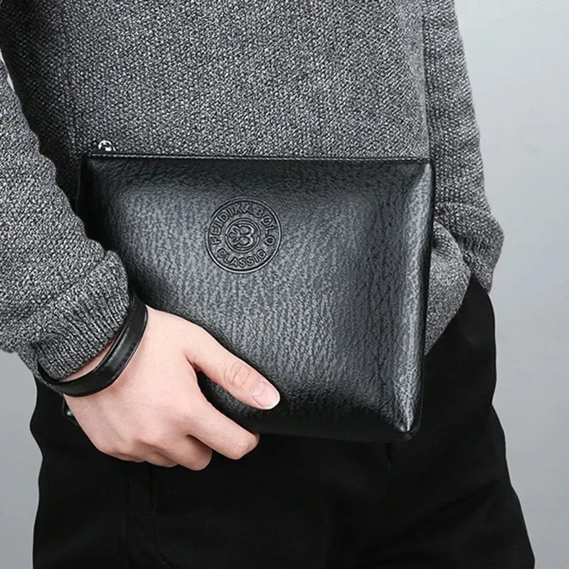 Portafoglio da polso - Borsa a mano da uomo grande in stile business, morbida pelle PU, elegante e raffinata, borsa regalo per il tempo libero_voghion.com