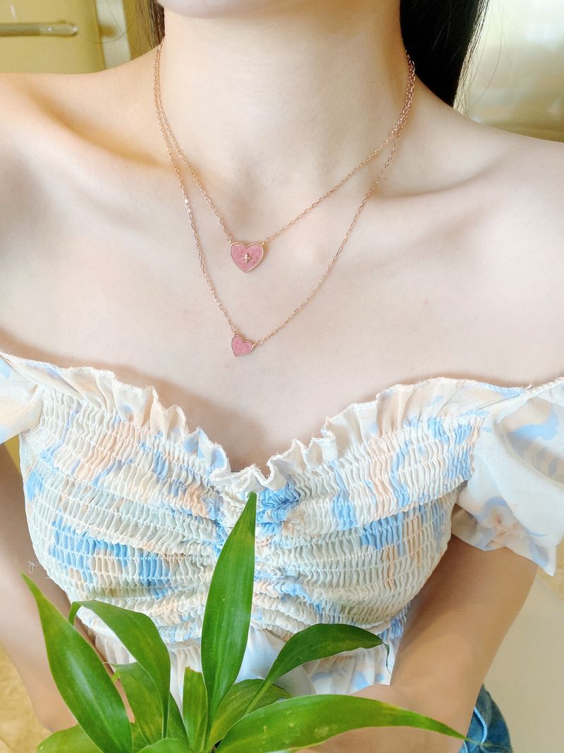 Collana in quarzo rosa con ciondolo a forma di cuore in argento S925 con ciondolo rosa a forma di cuore impilabile, stile Ins_voghion.com