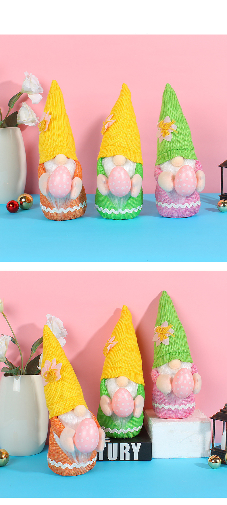 Easter decoration scene layout cartoon rabbit, cute faceless doll, Easter egg doll_voghion.com