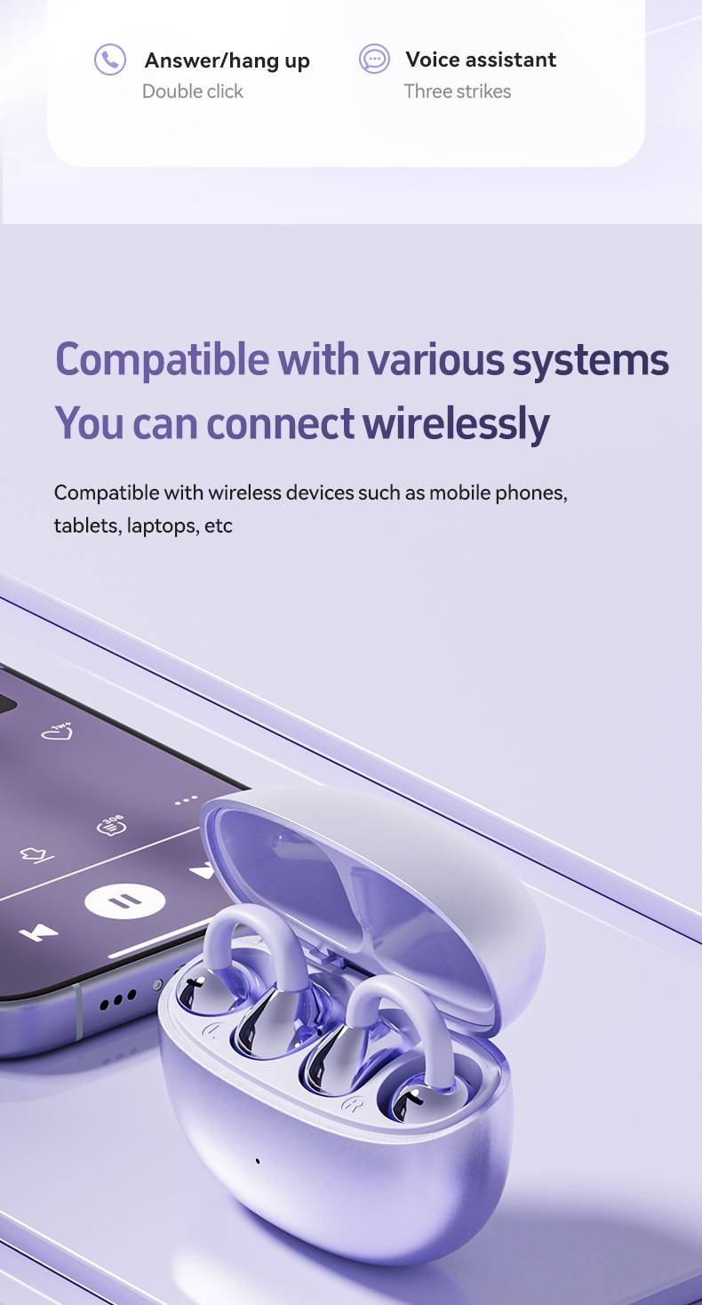 Trådløse Bluetooth-hodetelefoner med øreklips og Bluetooth 5.4_voghion.com