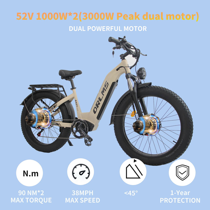 ORLMS MN-6 Duebelmotor Elektrovëlo 1000W*2W Motor 52V 23AH Batterie City Snow E-Vëlo 26 Zoll Pneuen Elektrovëlo fir Erwuessener_voghion.com