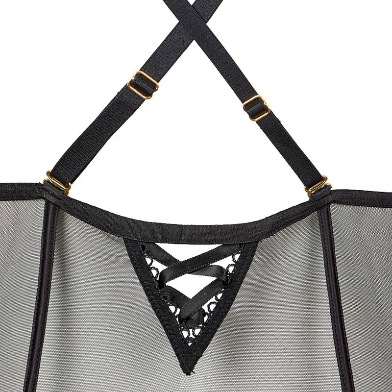 KOOSSOASIS Deep V Free-to-take-off Jumpsuit Close-fitting Sexy Lingerie Female Tulle Sexy Buttocks Cross Back Temptation Net_voghion.com