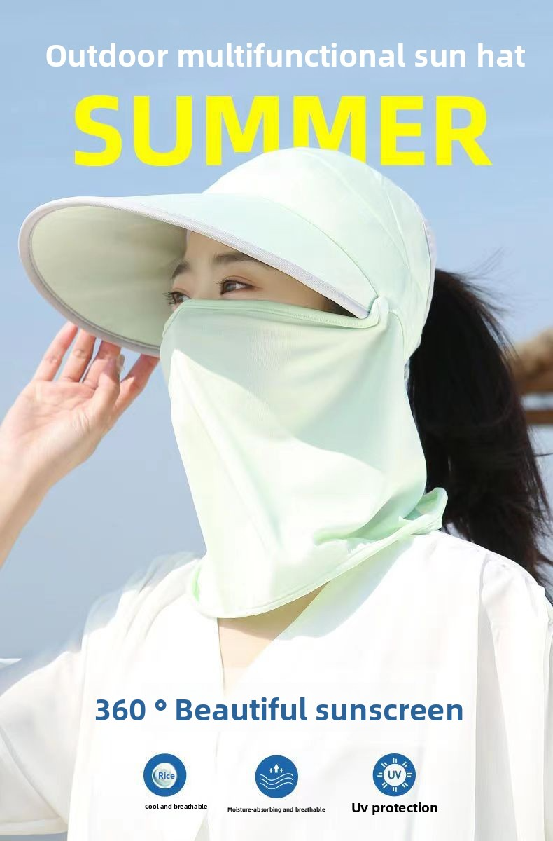 Cappello da sole estivo da donna, con maschera per il viso e velo, per andare in bicicletta elettrica, cappello da sole per esterni, anti-ultravioletti_voghion.com