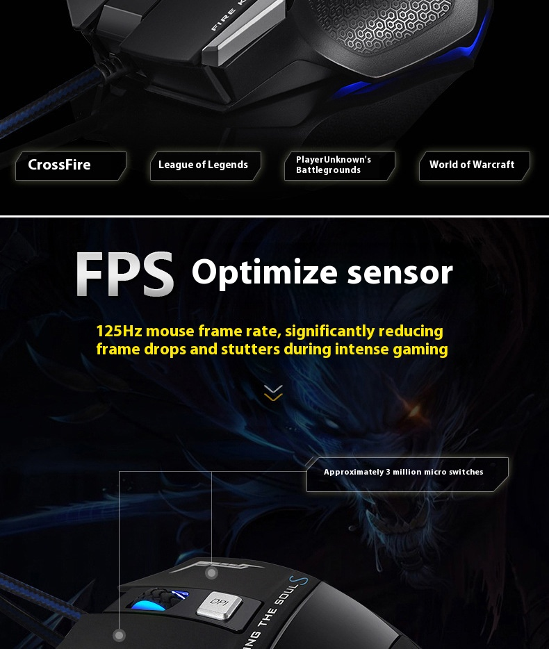 S12 Kabelgebundene Gaming-Maus – 2000 DPI, 6 Tasten, 4-Wege-Scrollrad, ergonomisches Design für PC-Gamer (Schwarz/Weiß)_voghion.com