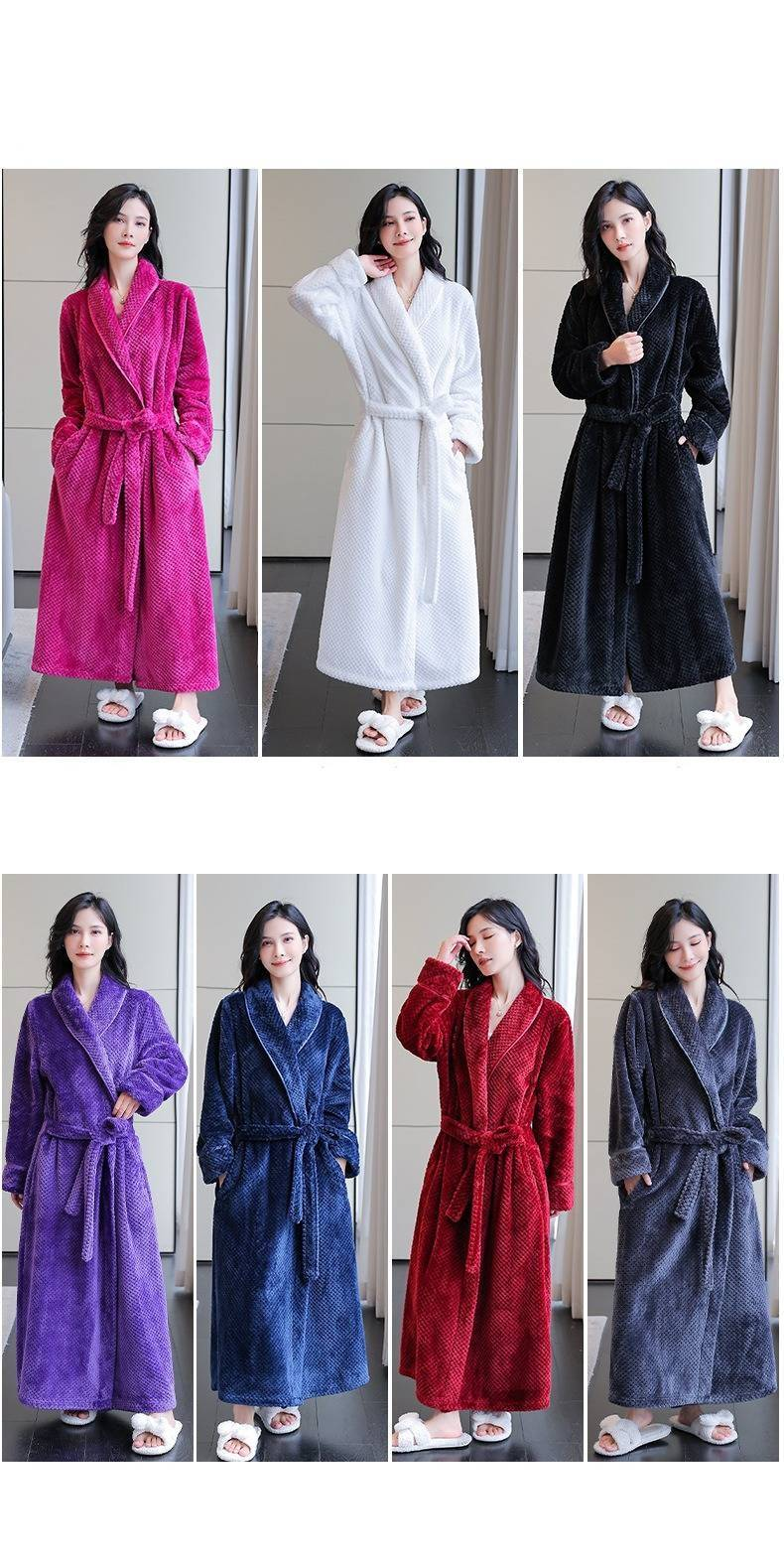 Weicher Flanell-Bademantel für Damen und Herren – gemütlicher Winterbademantel mit Taschen, warme Loungewear, Homewear im Spa-Hotel-Stil, Unisex-Schlafbekleidung_voghion.com