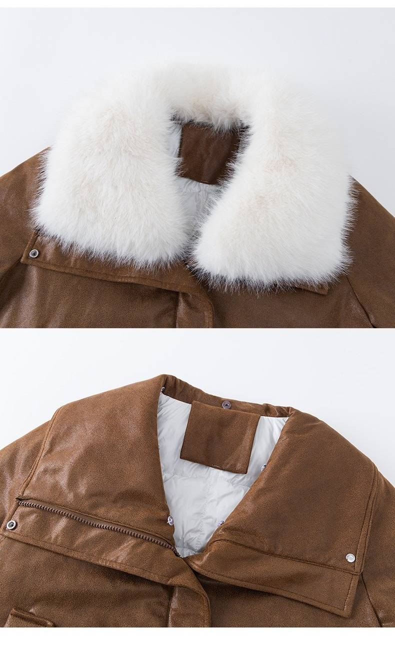 Kurze Pufferjacke aus PU für Damen mit abnehmbarem Kunstpelzkragen – kuscheliger Wintermantel mit Fleecefutter in mehreren Farben_voghion.com