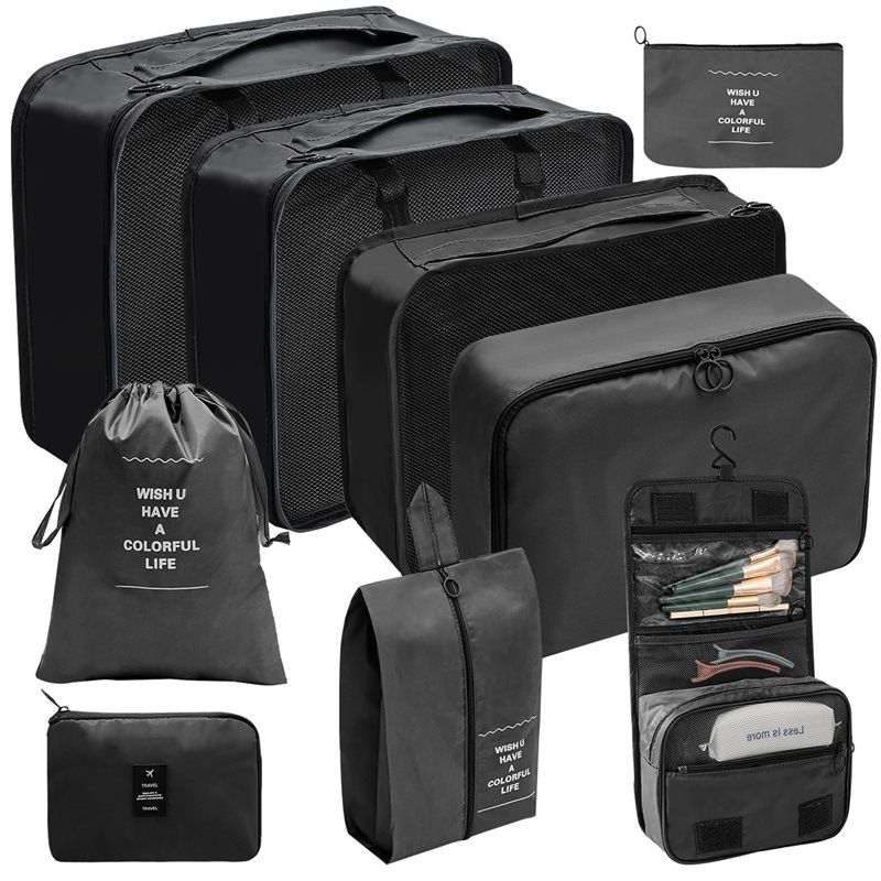 New Travel Storage Bag 9-piece Set Digital Toiletries And Cosmetics Sorting Storage Bag Clothes Shoes Luggage Travel Bag_voghion.com