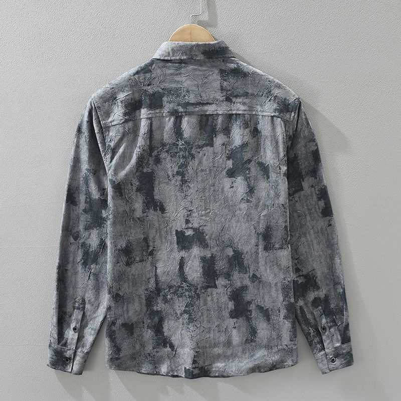 Camicia a maniche lunghe tie-dye fresh, alla moda e versatile, artistica e casual, con colletto ampio_voghion.com