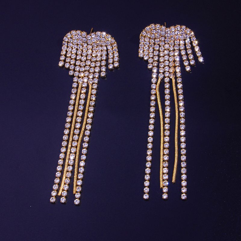 hot popular all-matching accessories women's elegant shiny rhinestone pendant tassel earrings earring_voghion.com