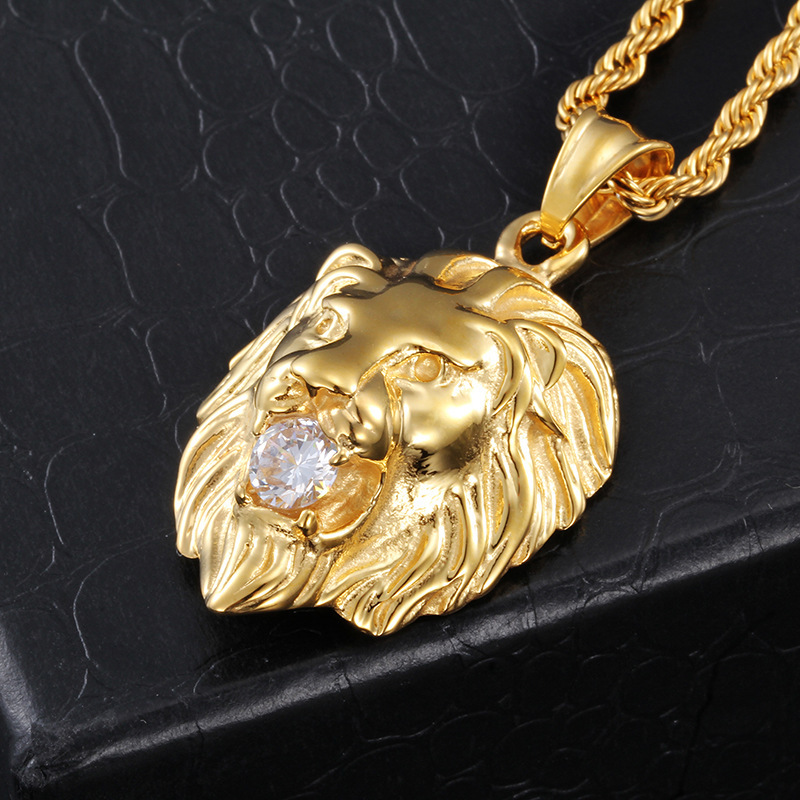 Nieuwe Dia Ingelegde Leeuwenkop Hanger Ketting Coole Herenmode Sieraden Gepersonaliseerd Cadeau_voghion.com