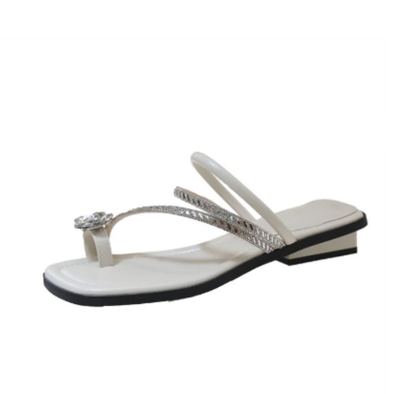 Ciabatte da donna con strass piatti e anello per le dita dei piedi, sandali da spiaggia con tacco basso, nuovi ed eleganti, estivi, 2025, alla moda, squisiti, Hundred_voghion.com
