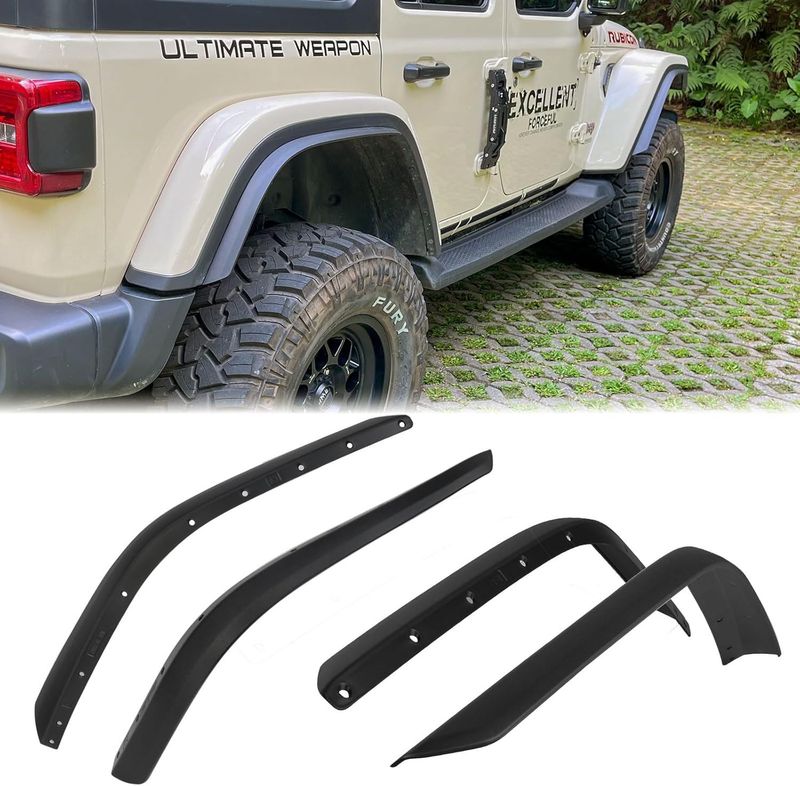 Fenders Front & Rear Fenders Compatible With 2018-2024 Jeep Wrangler JL And JLU Unlimited Rubicon, Off-Road Wheel Fender Liner Set 4 Pcs(Only Fit High Clearance Fender Flares,Not For 4XE)_voghion.com